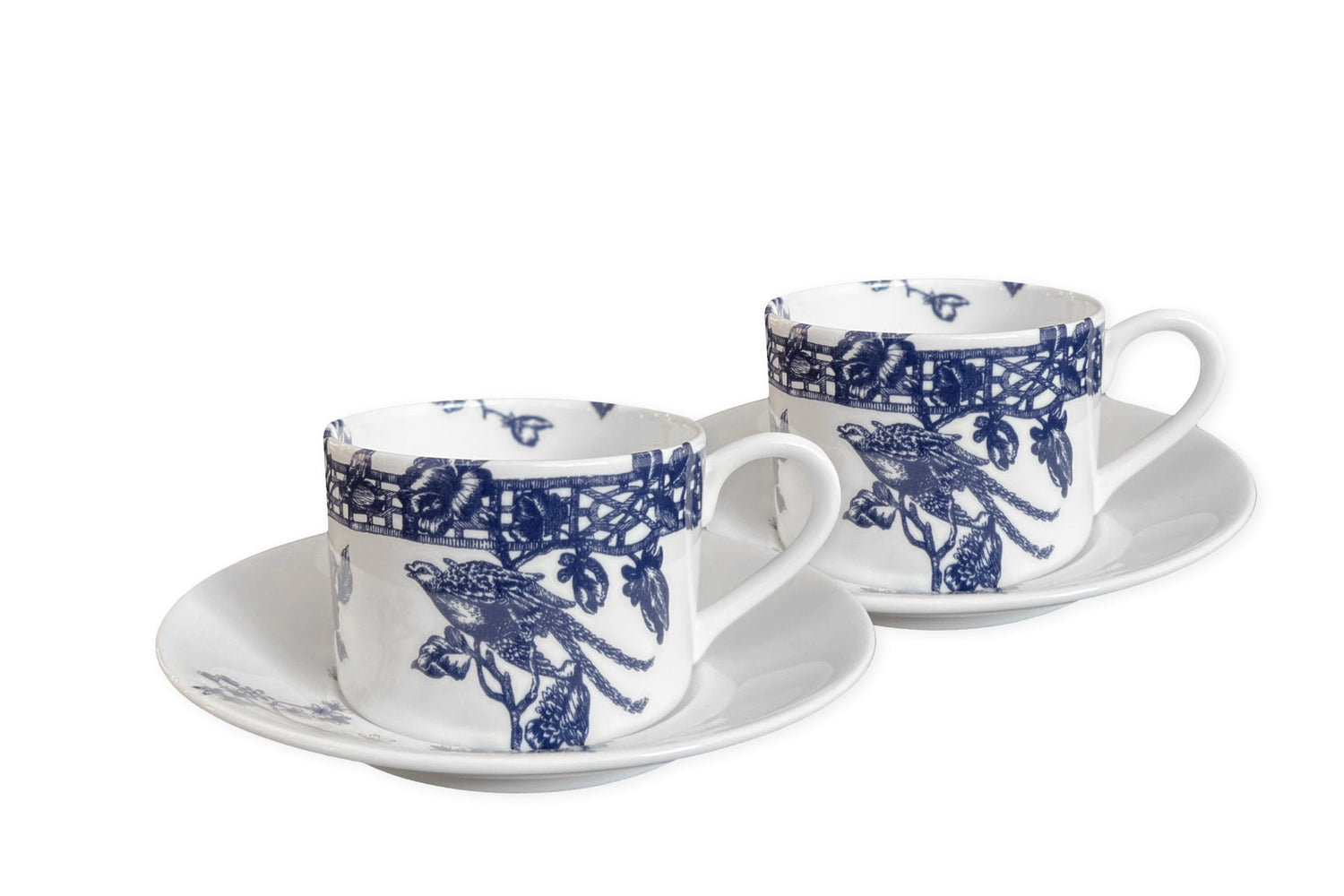 Chinoiserie Toile Cups & Saucers, Set of 2