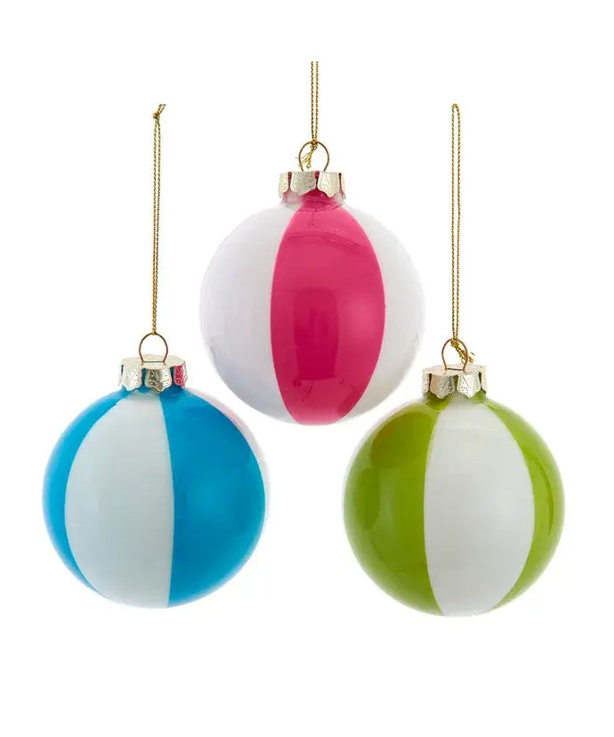 Christmas Ornament – Coastal Beach Ball Glass Ornament 80MM