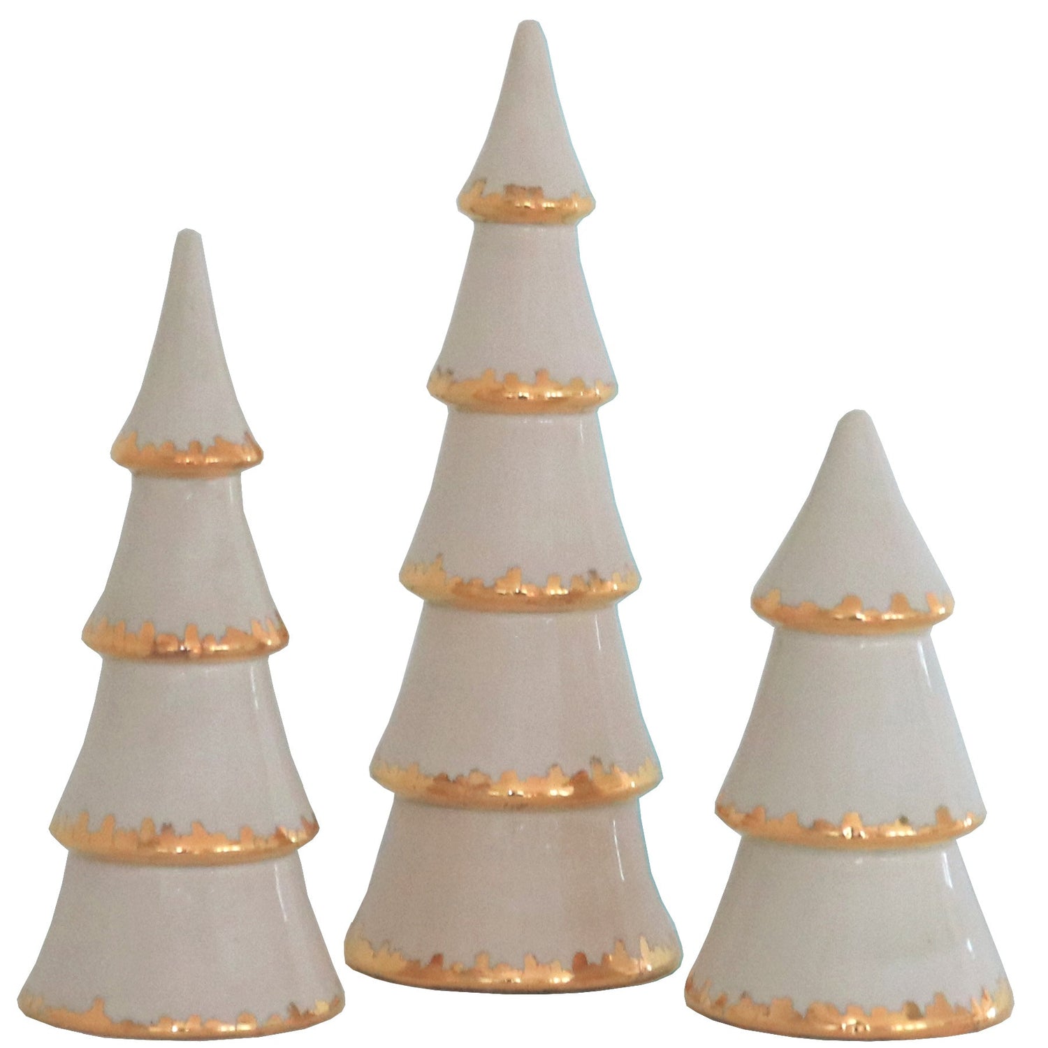 Beige Tiered Christmas Trees with 22K Gold Brushstroke Accent (Various Sizes)