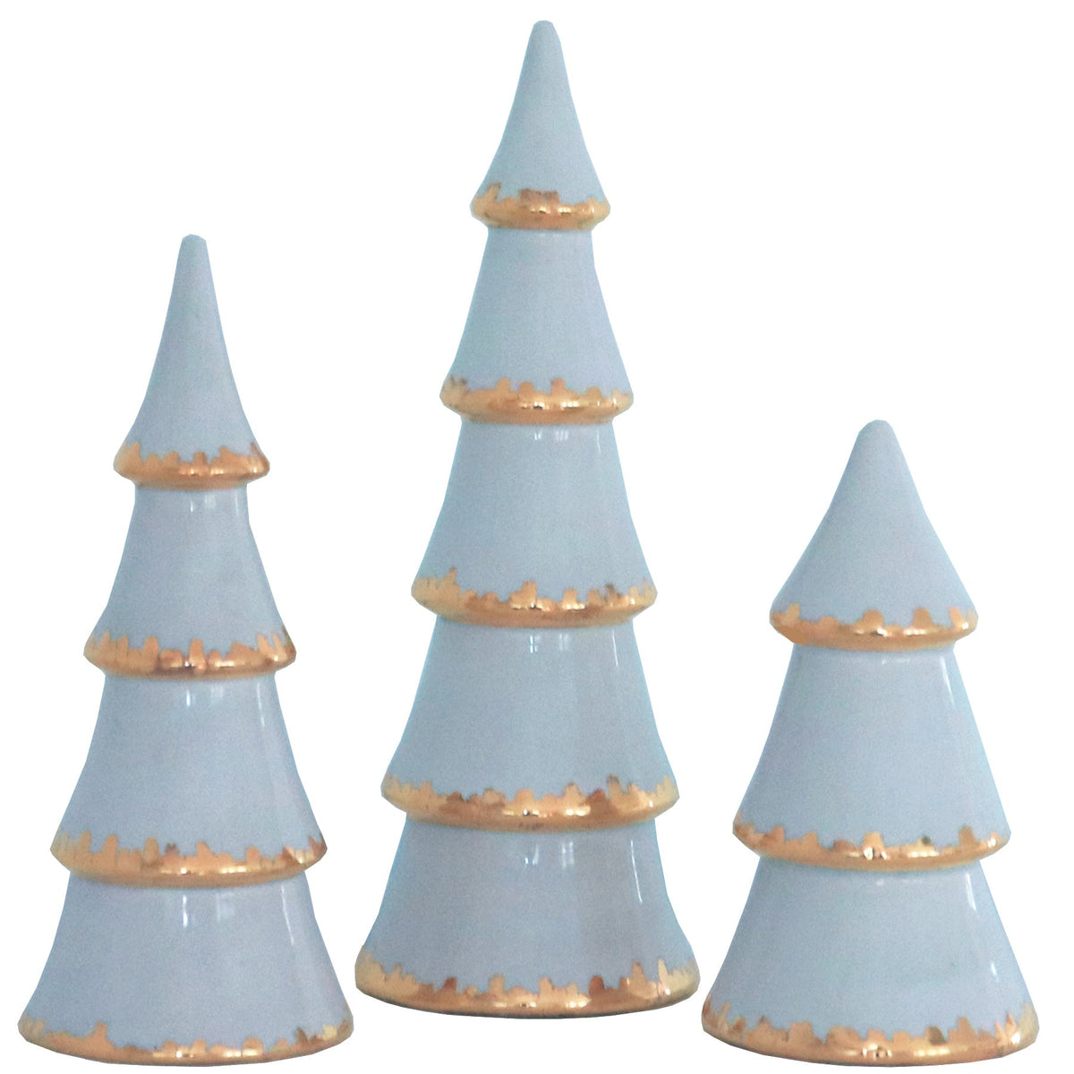 Hydrangea Blue Tiered Christmas Trees with 22K Gold Brushstroke Accent (Various Sizes)