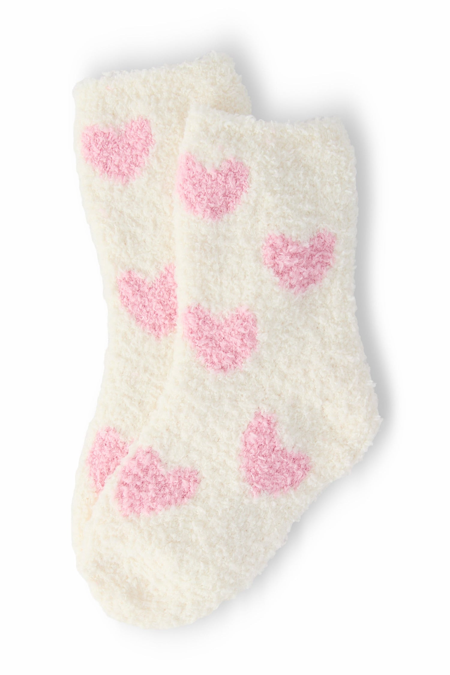 Coconut/Light Pink Heart Cozy Socks