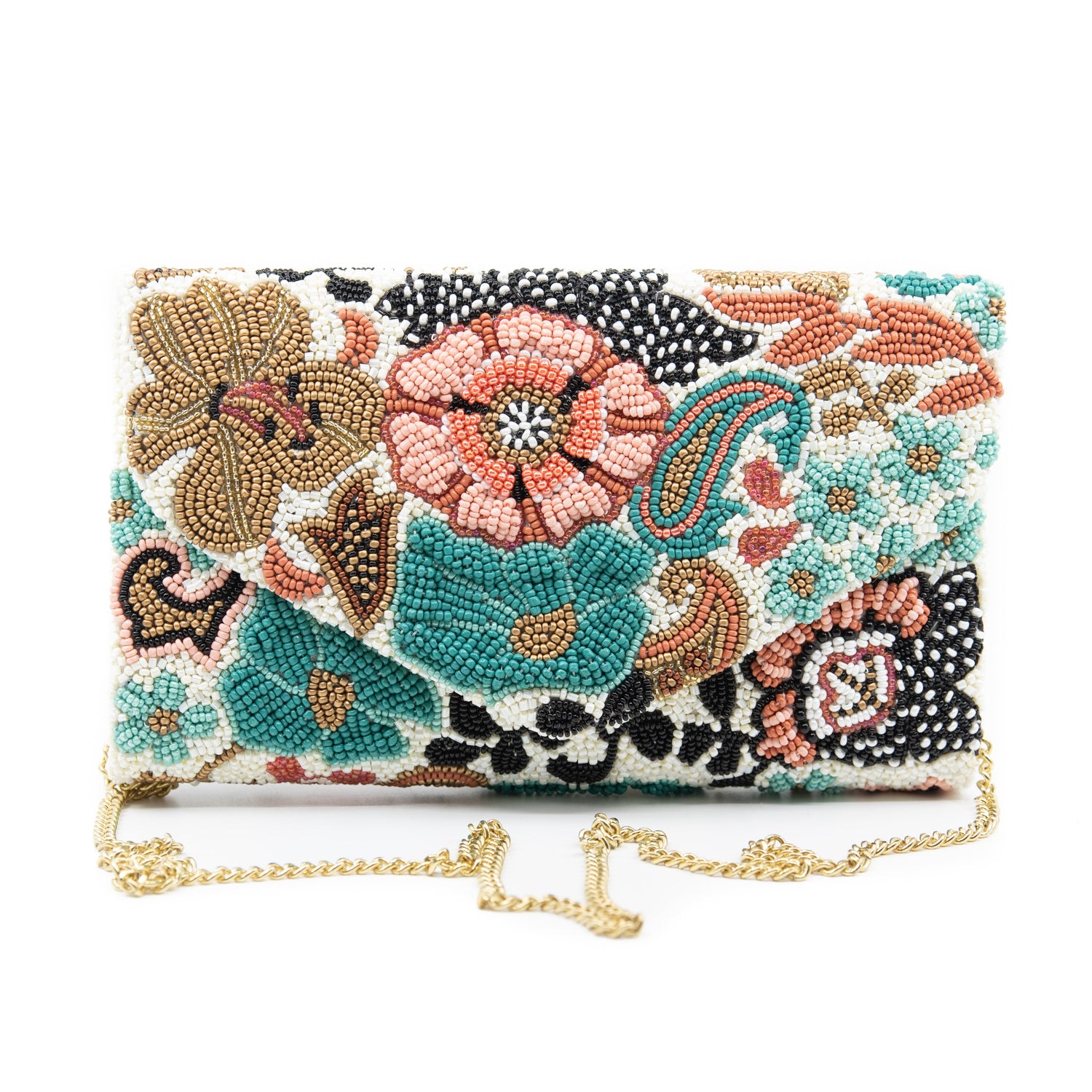 Turquoise Foral Beaded Handbag