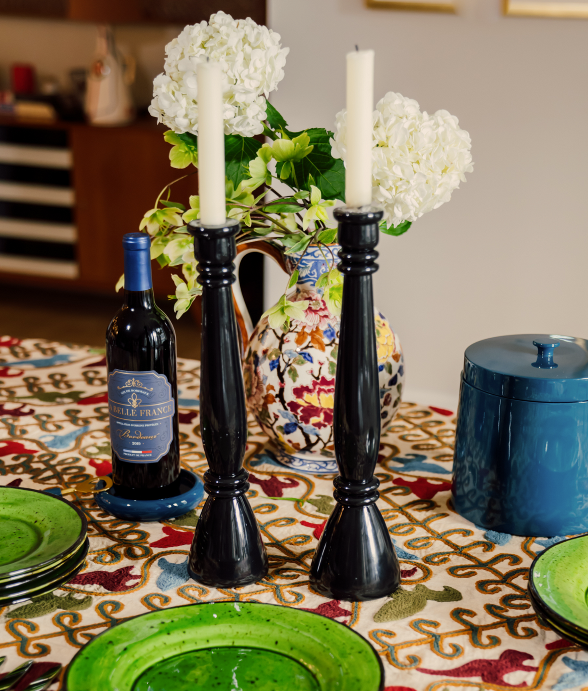 Roma Lacquered Candle Holder Set, Black