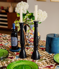 Roma Lacquered Candle Holder Set, Black