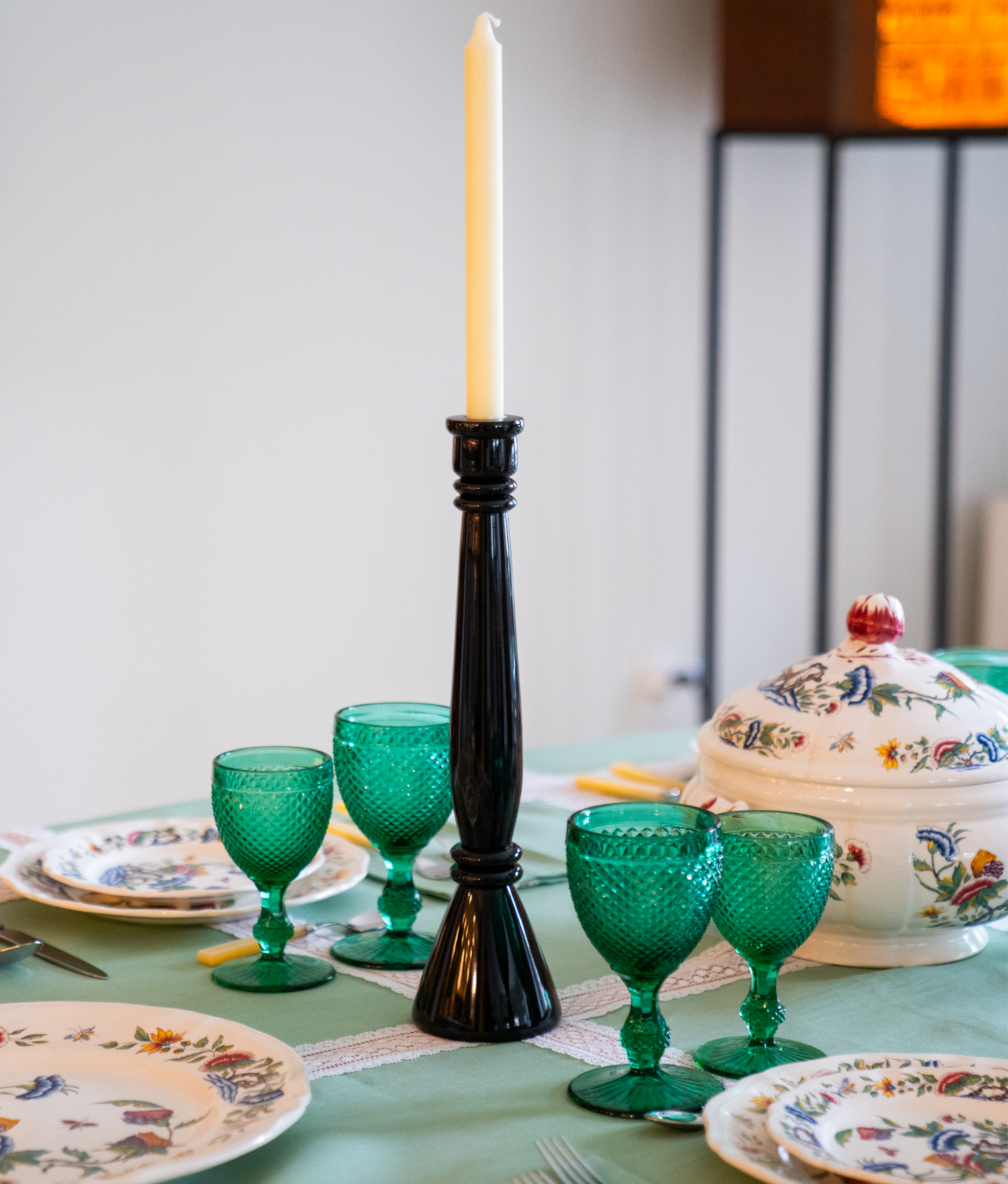 Roma Lacquered Candle Holder Set, Black