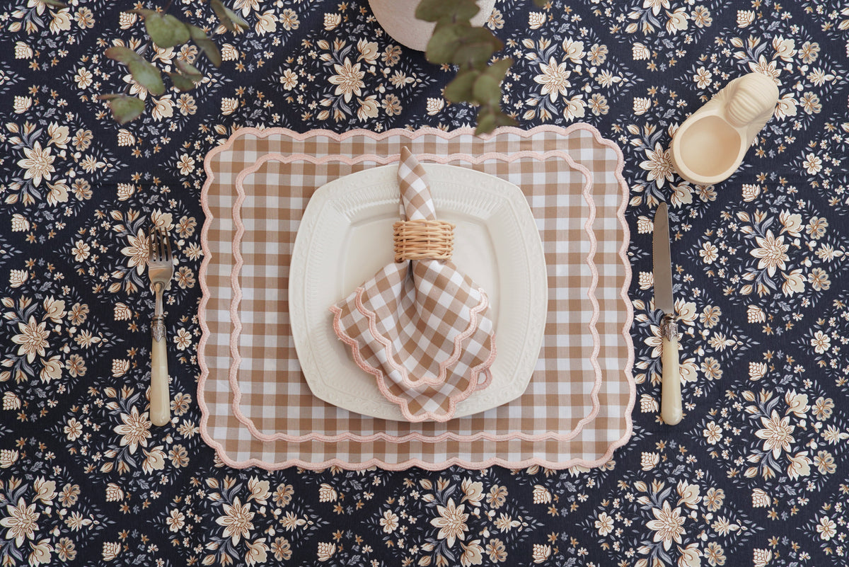 Sage Gingham Beige Fabric Placemat & Napkin Set