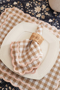 Sage Gingham Beige Fabric Placemat & Napkin Set