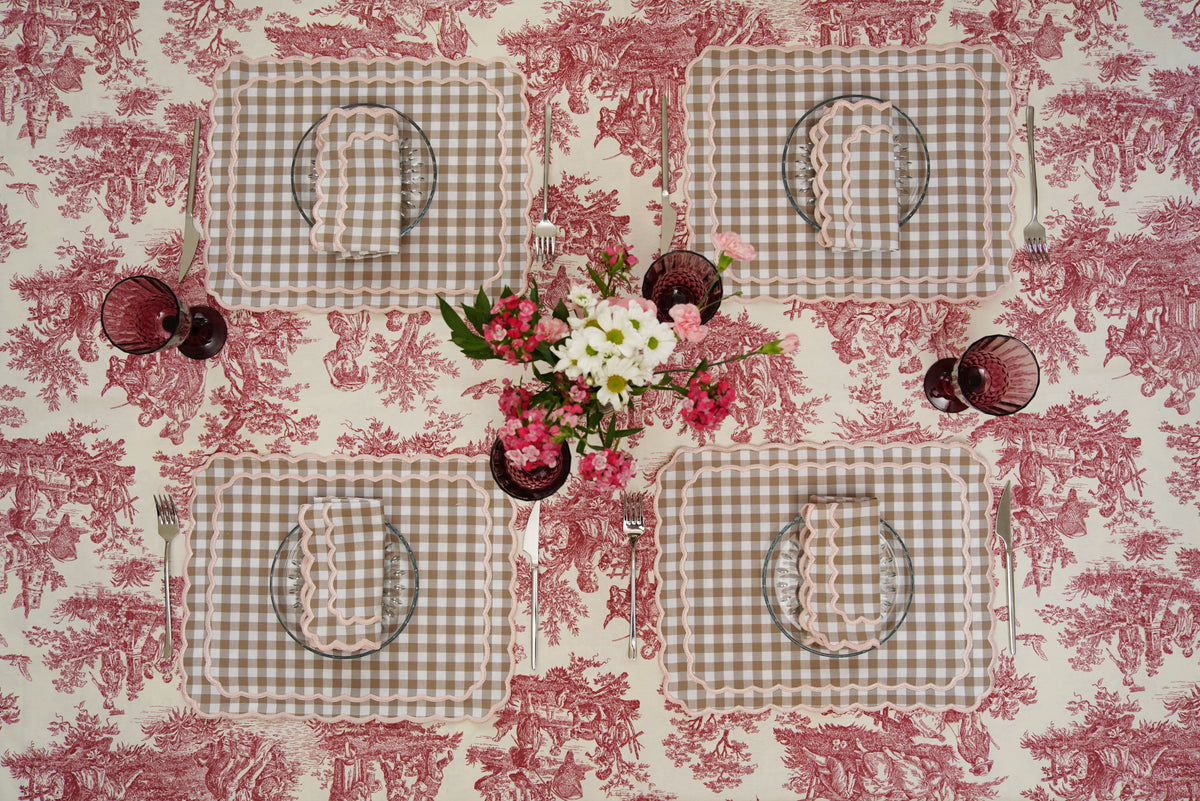Sage Gingham Beige Fabric Placemat & Napkin Set
