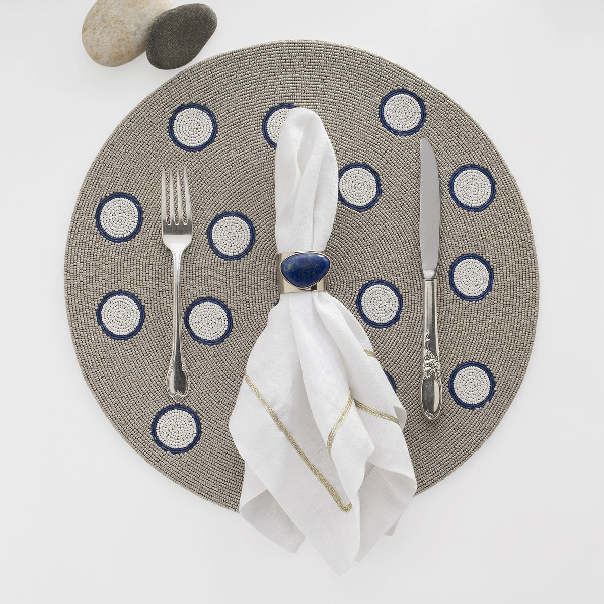 Gold Trim Linen Dinner Napkins – White (Set of 2)