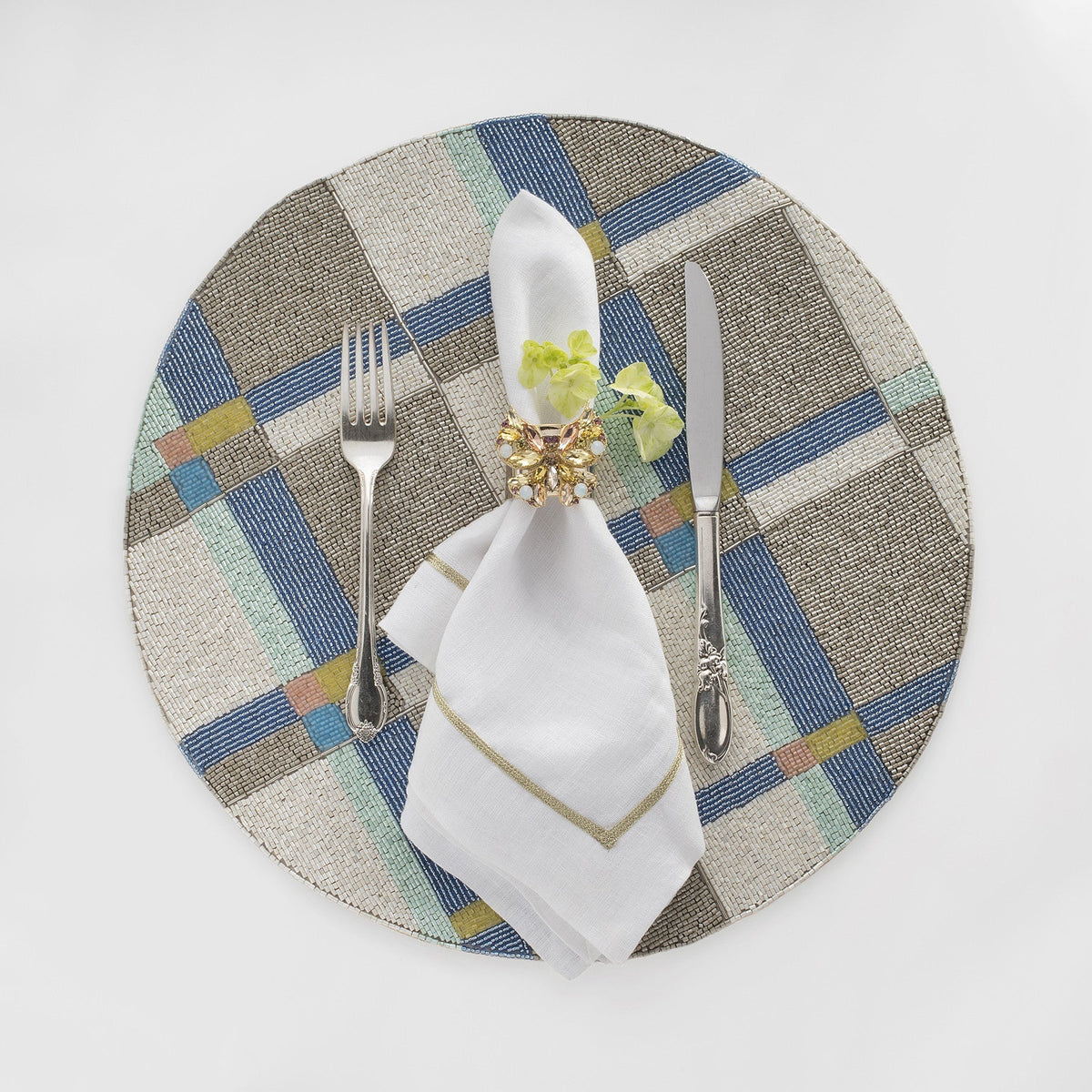 Gold Trim Linen Dinner Napkins – White (Set of 2)