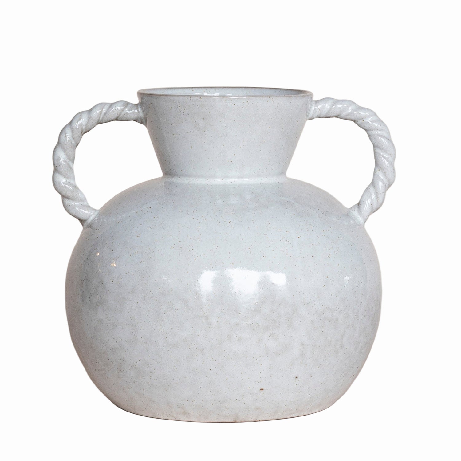 Cream Reactive Glaze Stoneware Vase with Twisted Handles