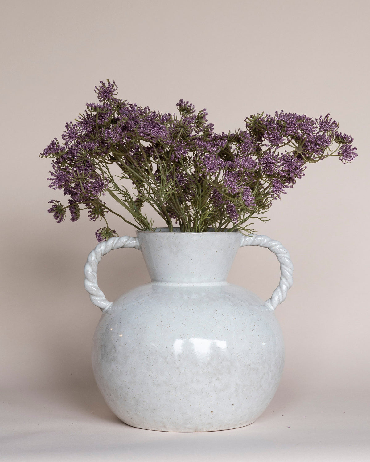 Cream Reactive Glaze Stoneware Vase with Twisted Handles