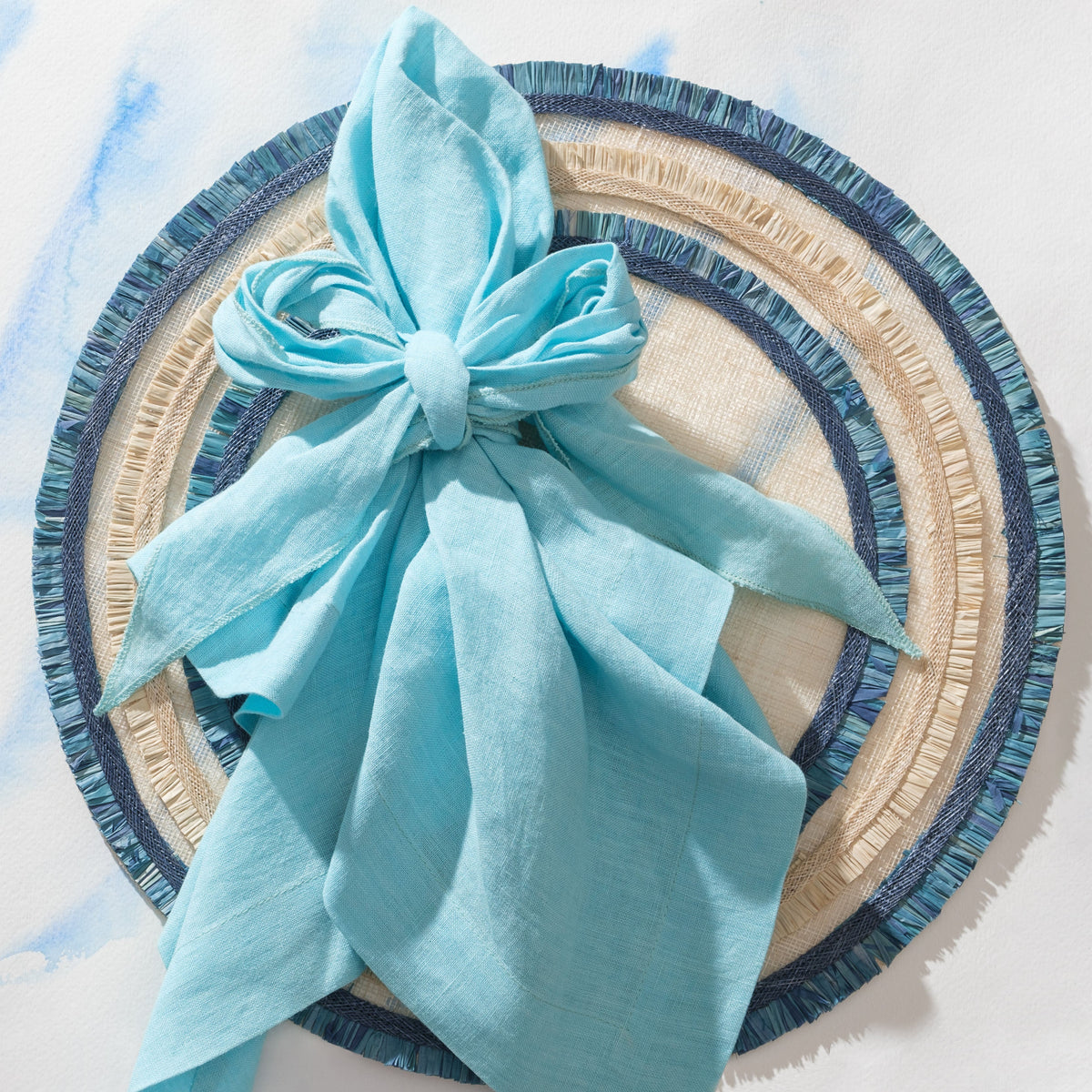 Bow Linen Napkins – Aqua (Set of 2)