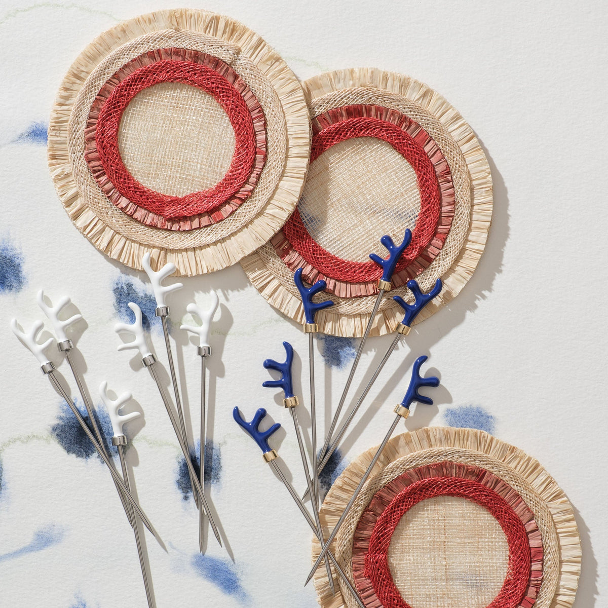 Ruffle Edge Straw Coasters – Red (Set of 4)