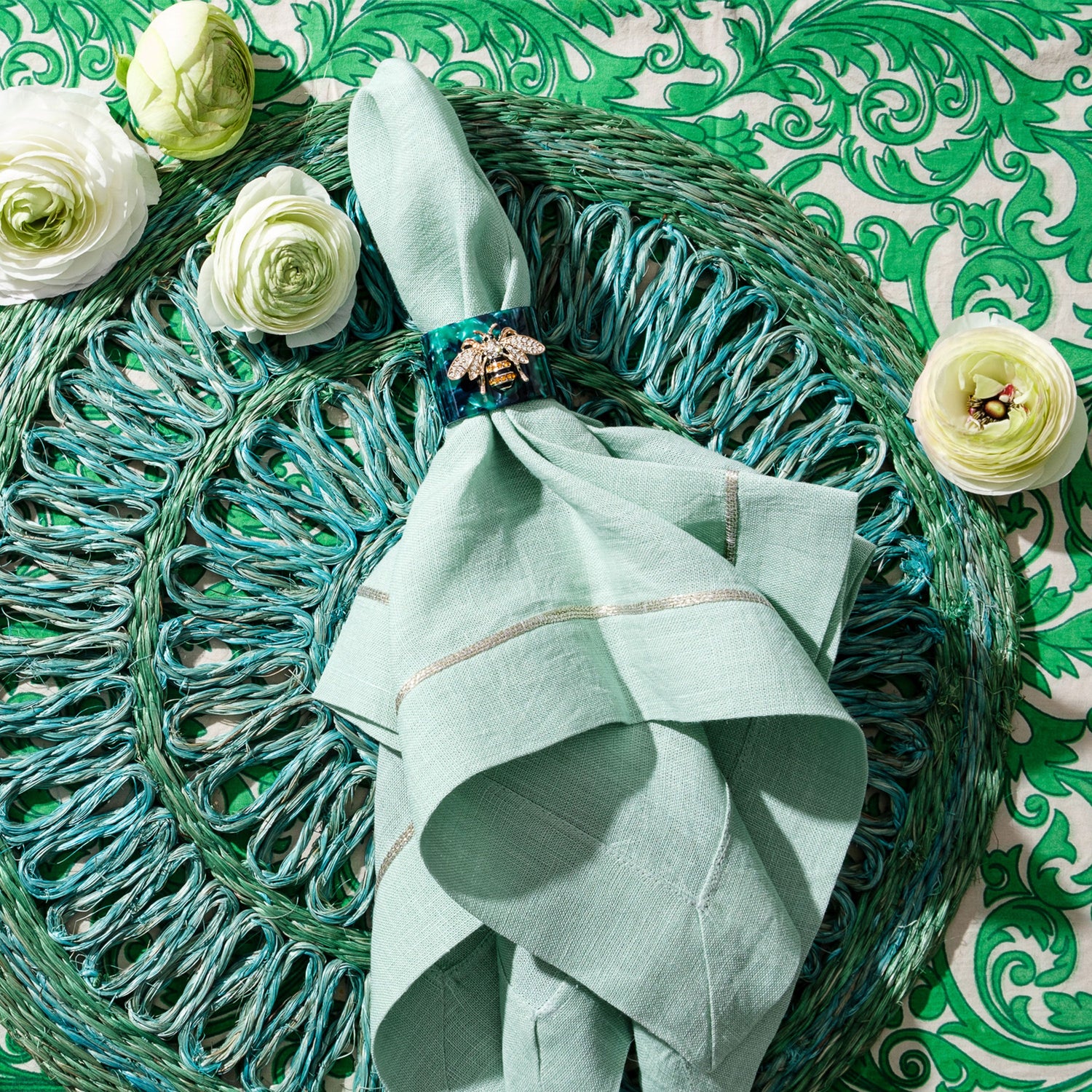 Stripey Bee Resin Napkin Rings – Green Tortoiseshell (Set of 4)