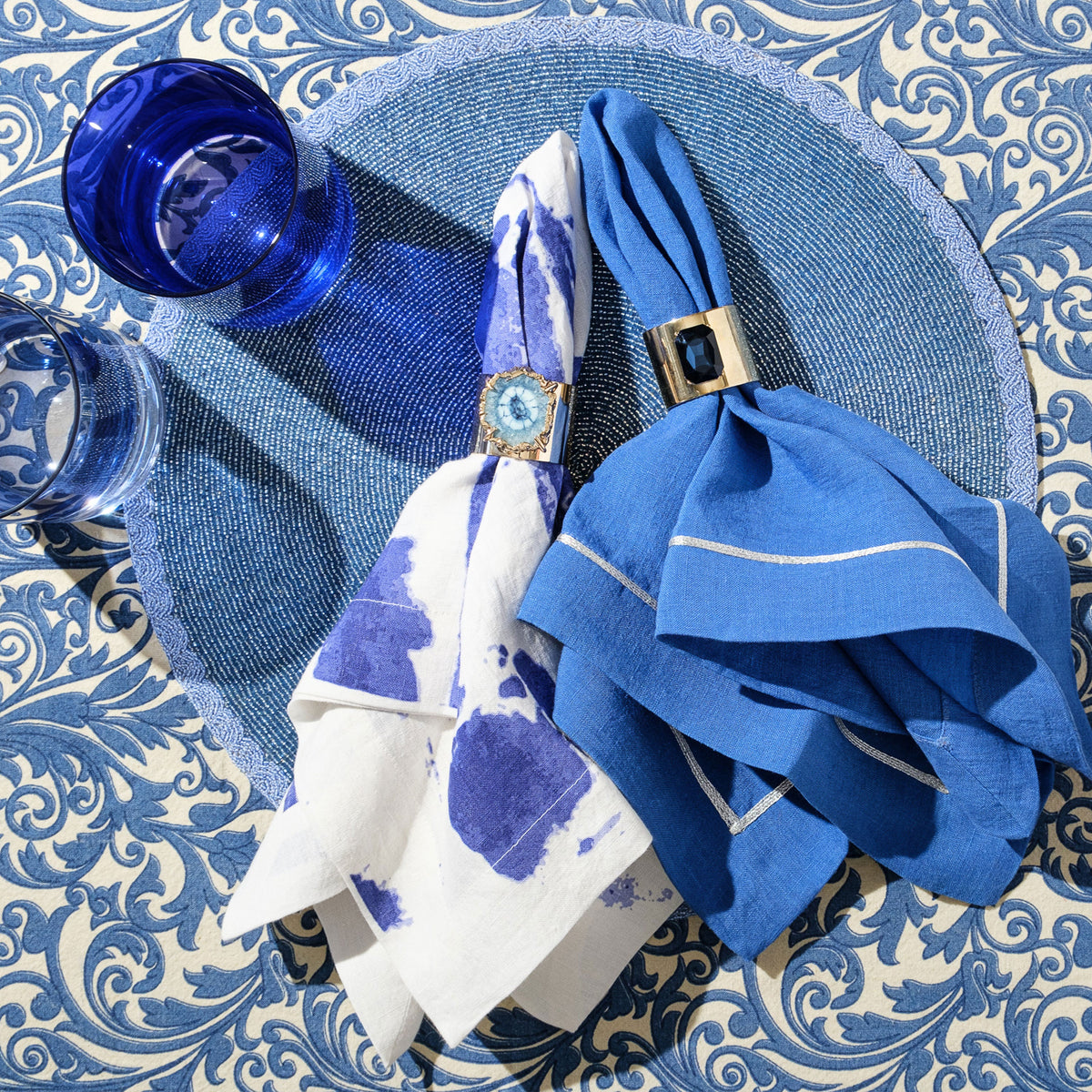 Damask Print Tablecloth – Blue