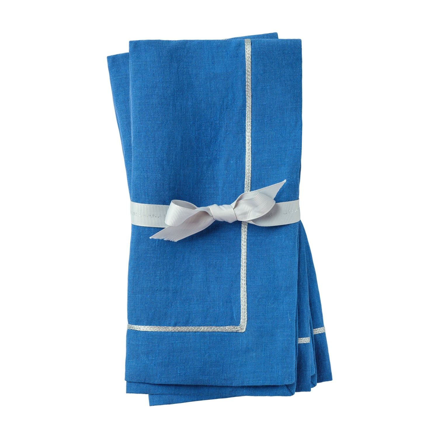 Silver Trim Dinner Napkins – Bright Blue (Set of 2)