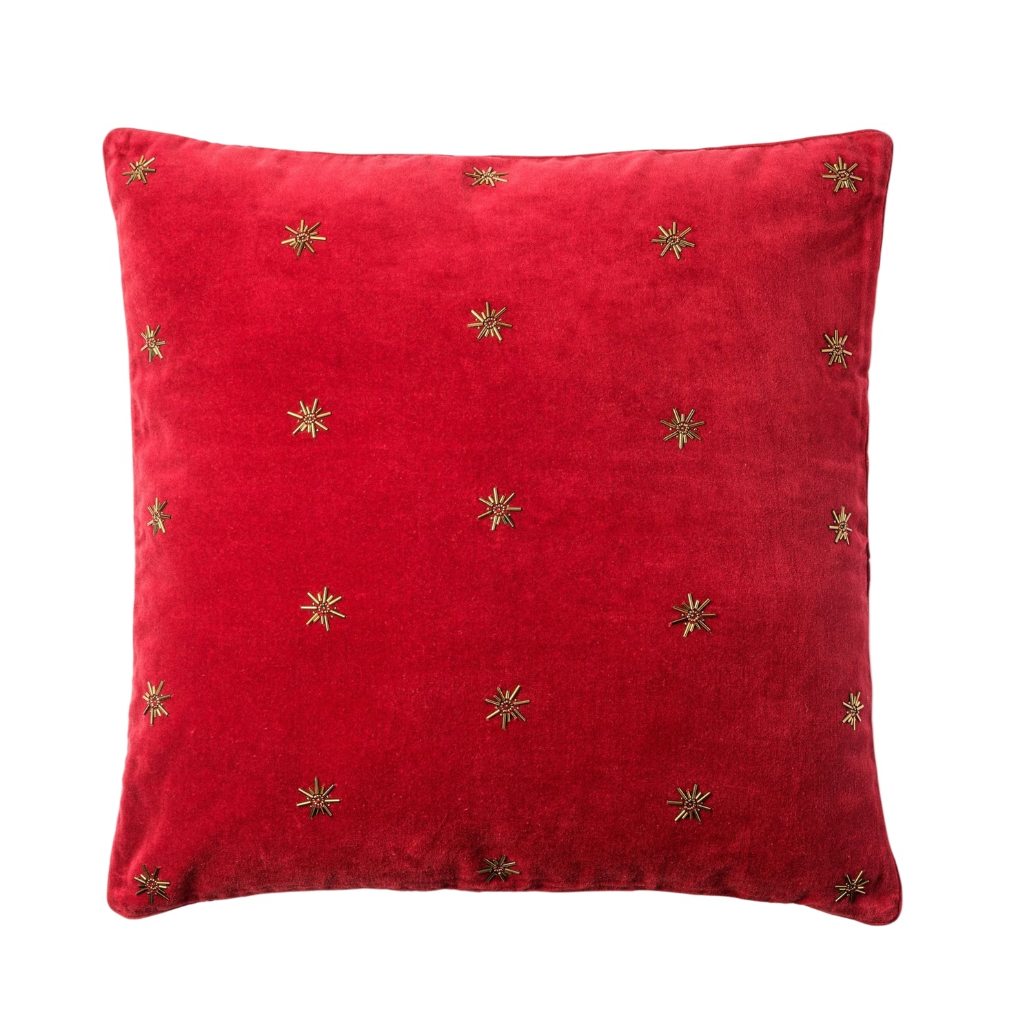 Embroidered Star Pillow – Red Cotton Velvet