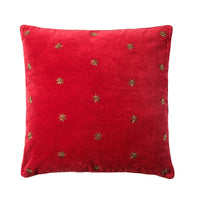 Embroidered Star Pillow – Red Cotton Velvet