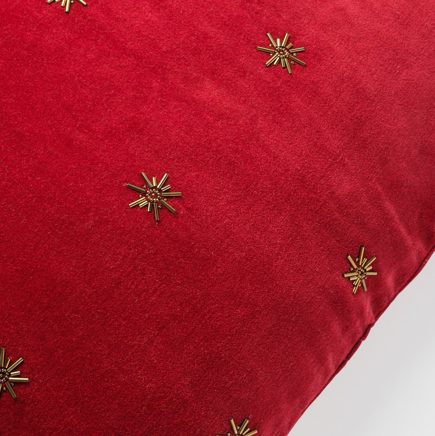 Embroidered Star Pillow – Red Cotton Velvet