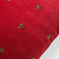 Embroidered Star Pillow – Red Cotton Velvet