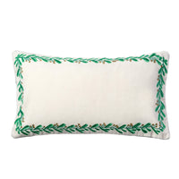 Embroidered Border Mistletoe Pillow – Cream Cotton Velvet