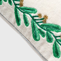 Embroidered Border Mistletoe Pillow – Cream Cotton Velvet