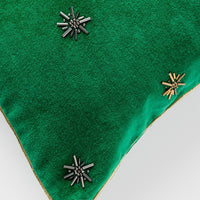Embroidered Star Pillow – Emerald Green Cotton Velvet