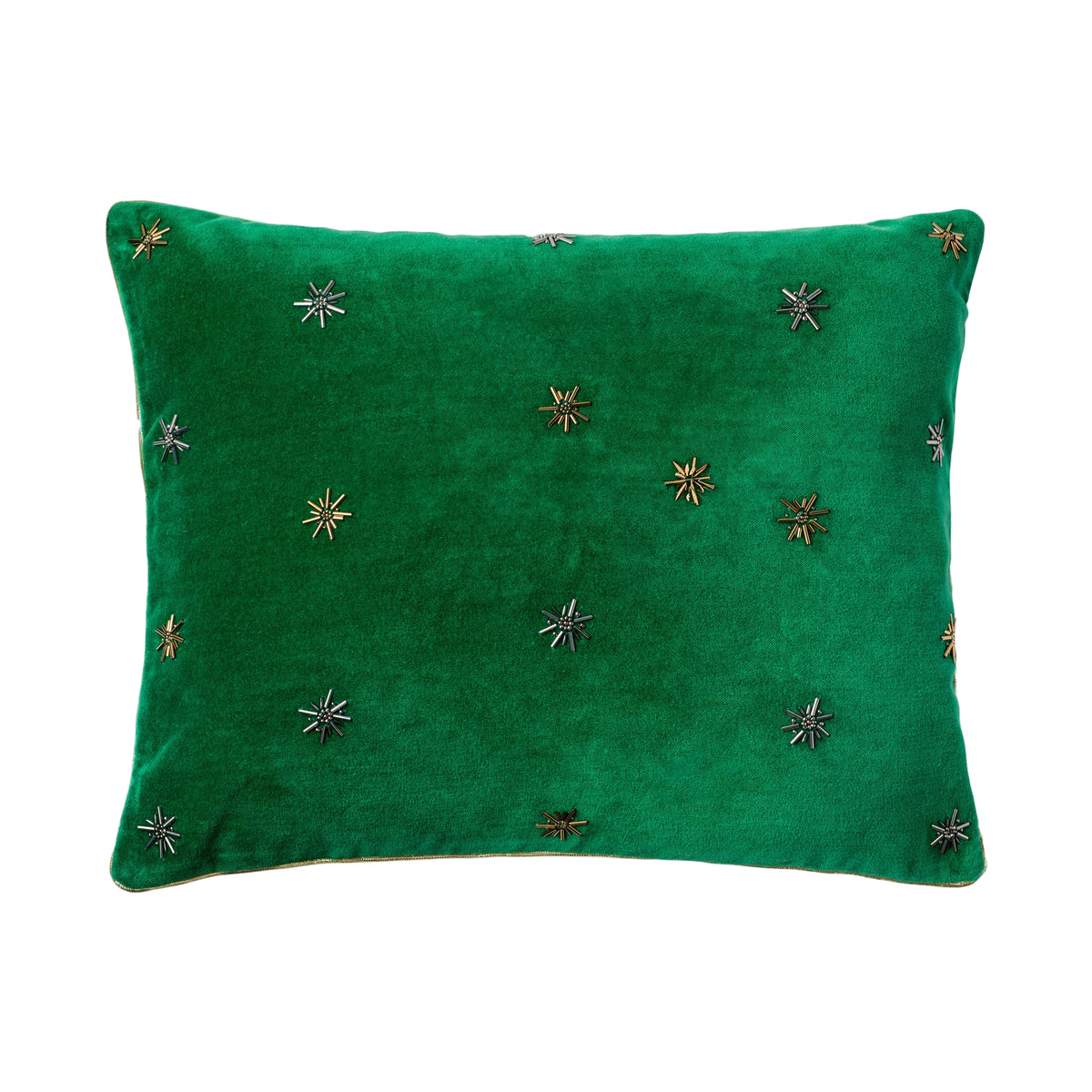 Embroidered Star Pillow – Emerald Green Cotton Velvet