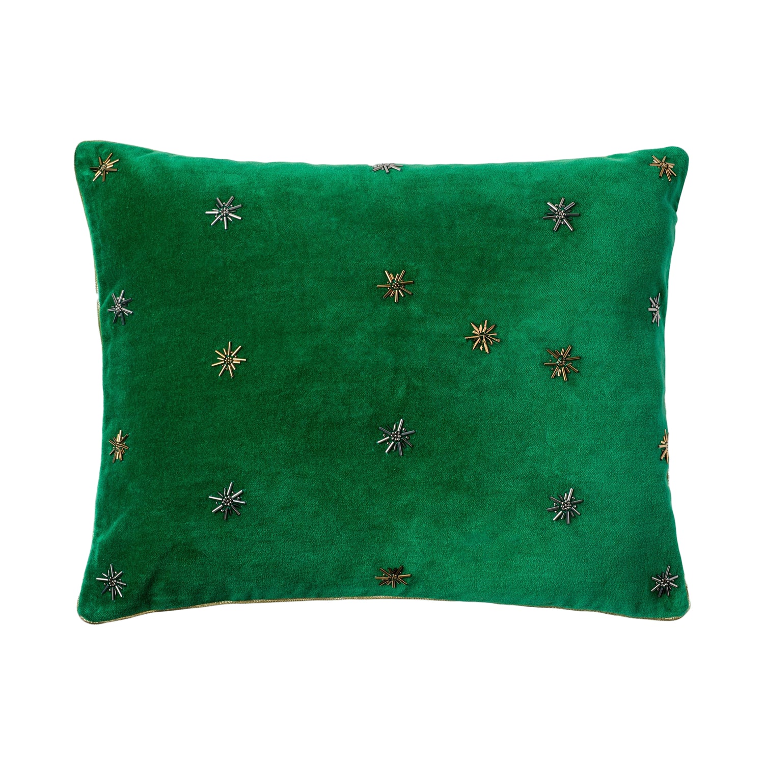 Embroidered Star Pillow – Emerald Green Cotton Velvet
