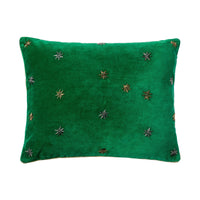 Embroidered Star Pillow – Emerald Green Cotton Velvet