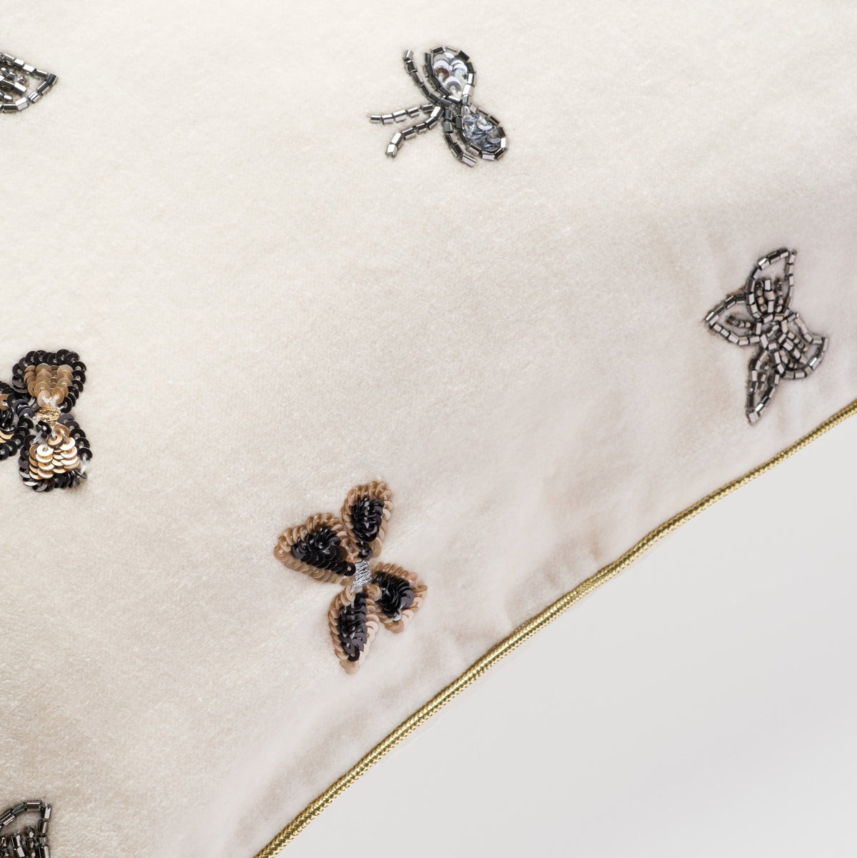 Embroidered Bow Pillow – Cream Cotton Velvet