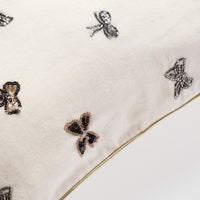 Embroidered Bow Pillow – Cream Cotton Velvet