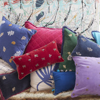 Embroidered Bee Fringe Pillow – Hunter Green Cotton Velvet