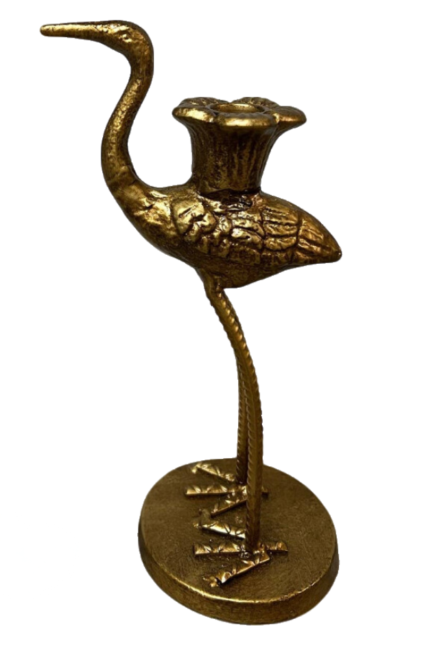 Crane Candle Holder in Antique Gold