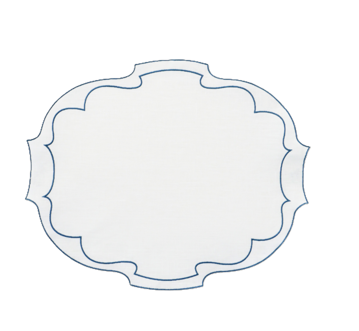 Frame Oval Linen Placemats, White / Blue Mirage