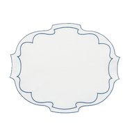 Frame Oval Linen Placemats, White / Blue Mirage