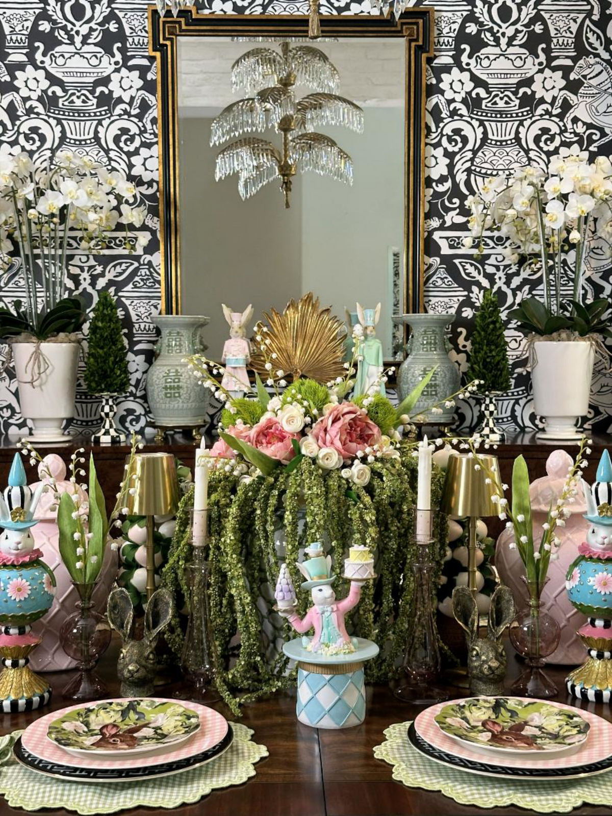 11" Resin Bunny in Tophat Holding Cakes