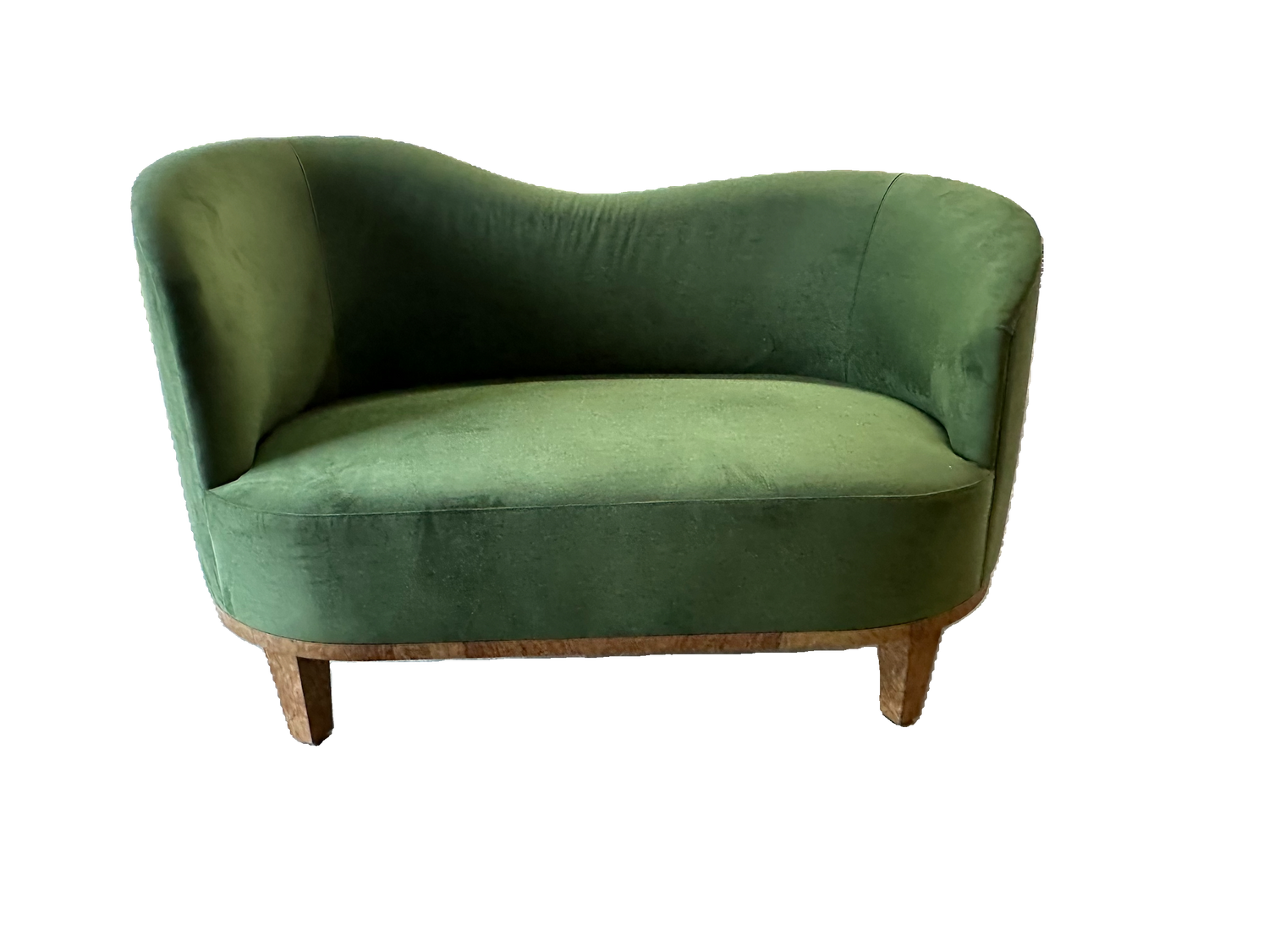 NH Palm Collection Asymmetrical Settee in Green Velvet & Burl Veneer