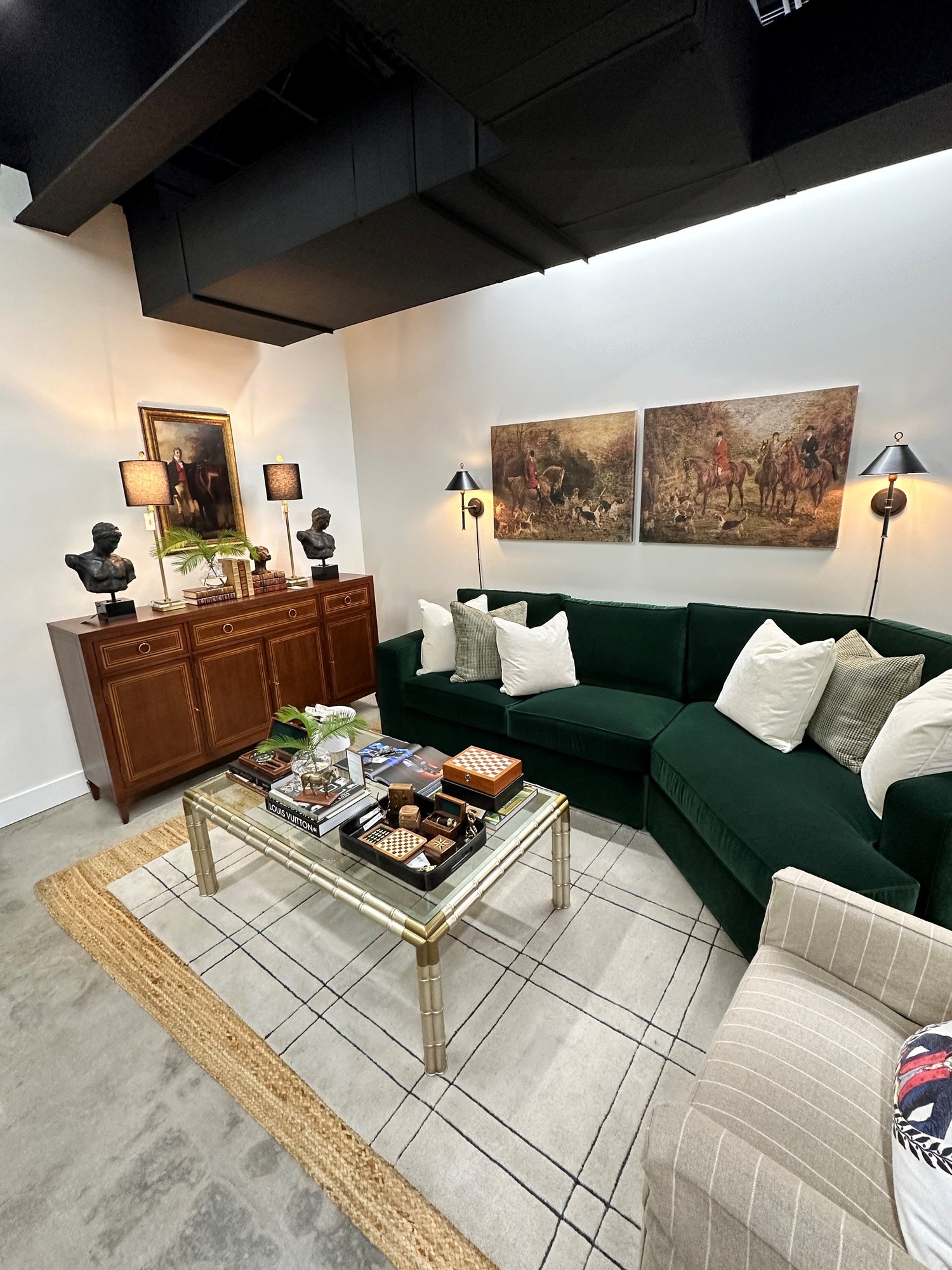 Rich Green Velvet Sectional Sofa with Oversized Cuddle Chaise