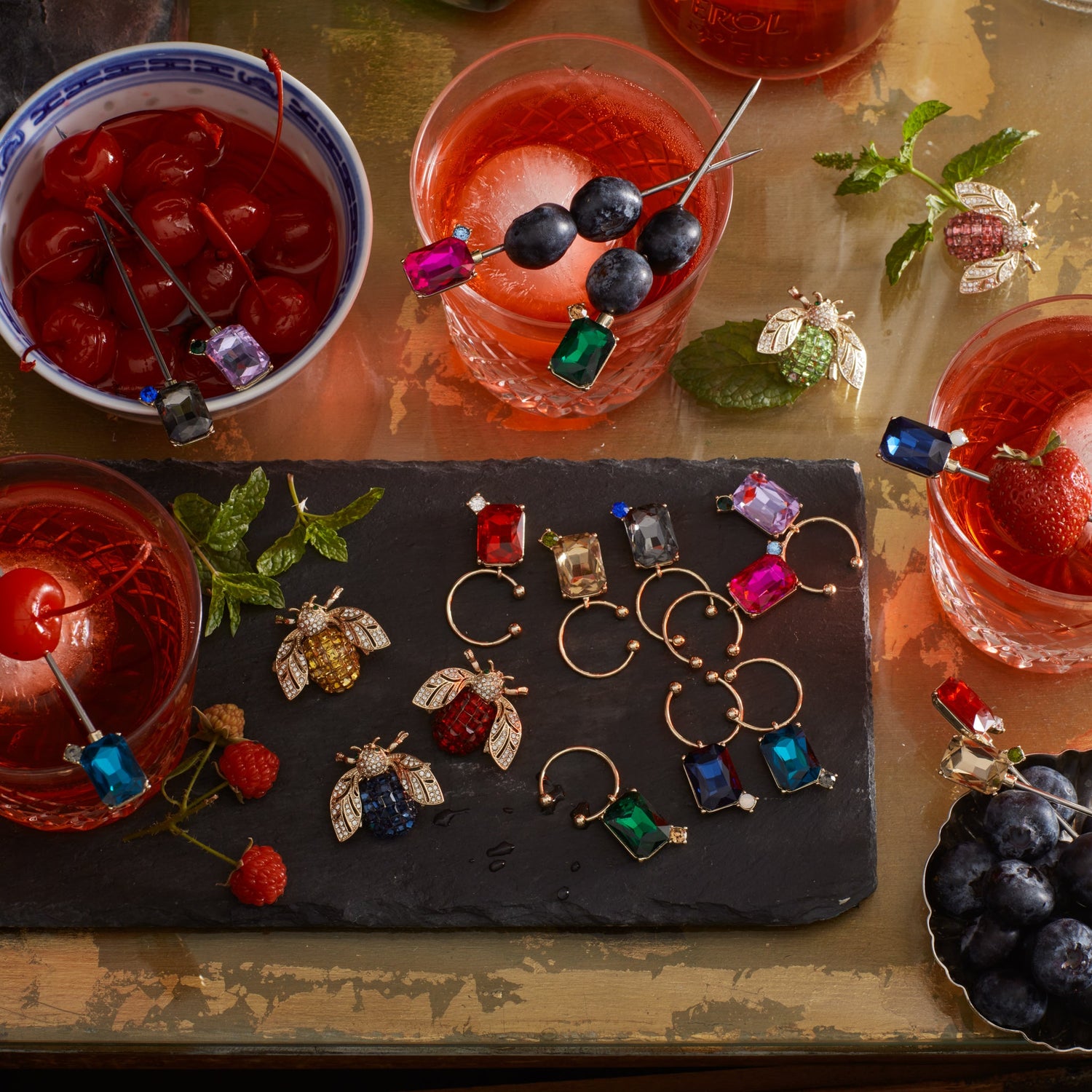 Cocktail Party Set – Single Gem Picks &amp; Wine Charms