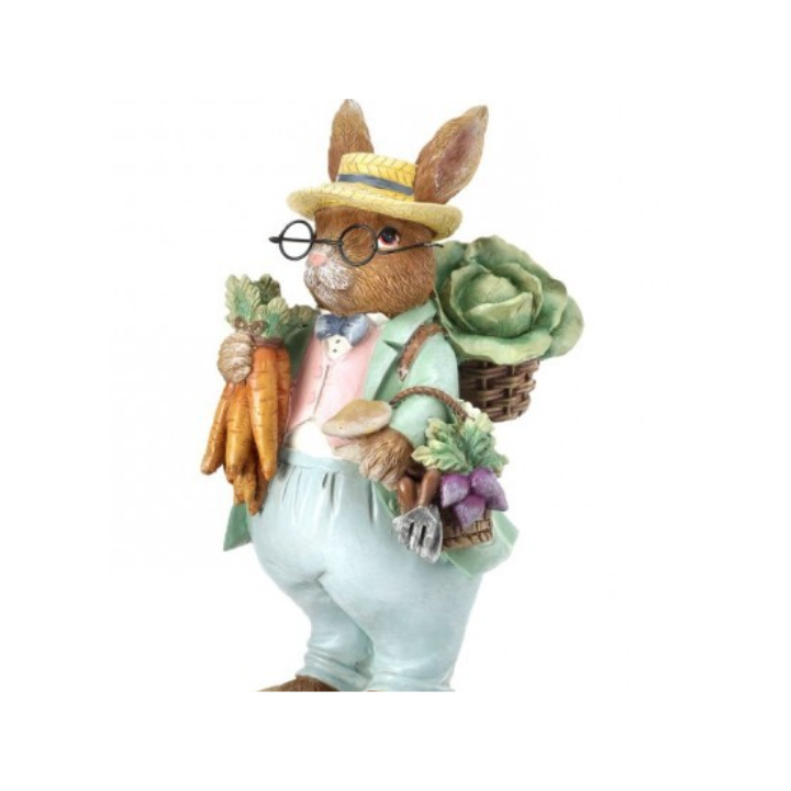 9" Resin Farmer Bunny Figurine with Vegetables
