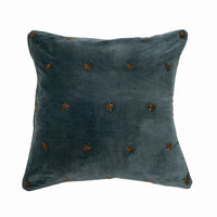 Embroidered Star Pillow – Greyish Green Cotton Velvet
