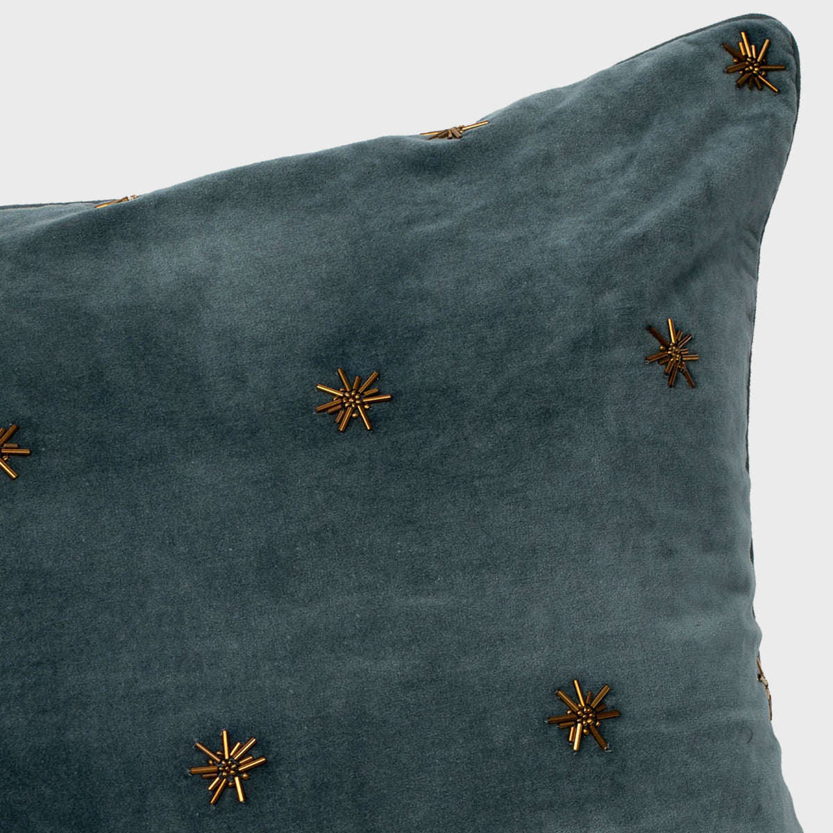 Embroidered Star Pillow – Greyish Green Cotton Velvet