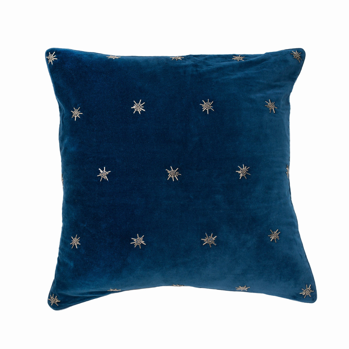 Embroidered Star Pillow – Navy Cotton Velvet