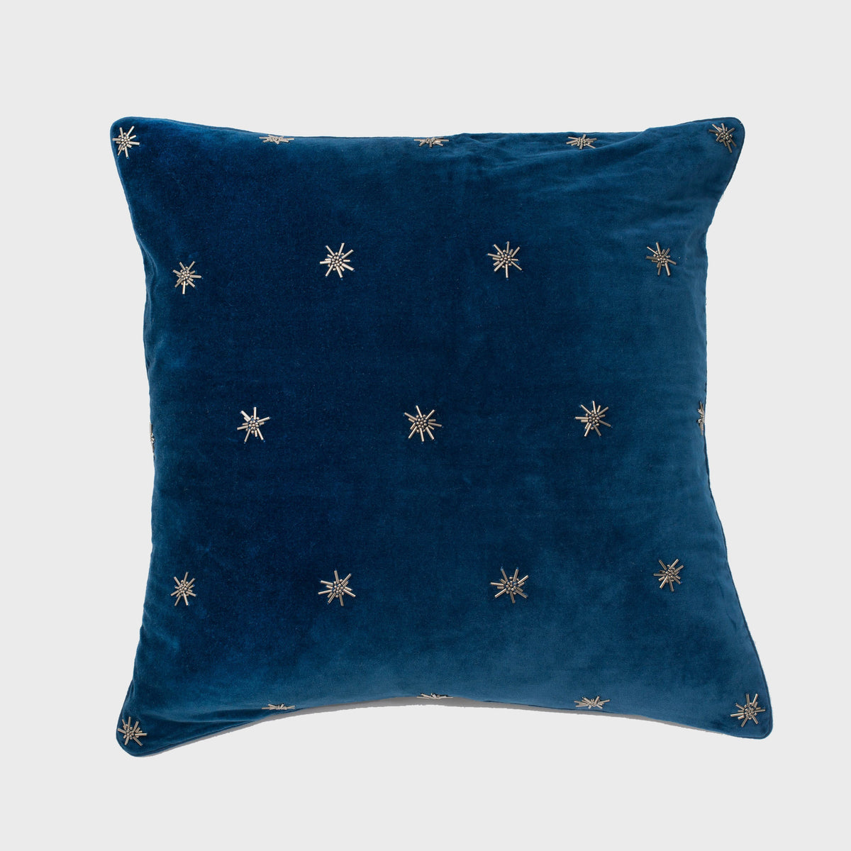 Embroidered Star Pillow – Navy Cotton Velvet