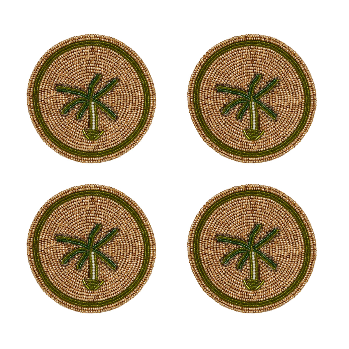 Tropical Palm Tree Hand-Beaded Coasters | Set of Four