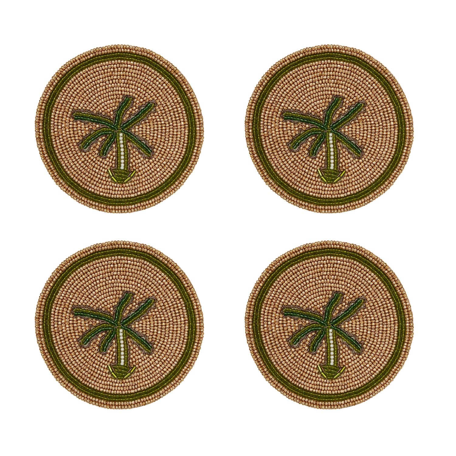 Tropical Palm Tree Hand-Beaded Coasters | Set of Four