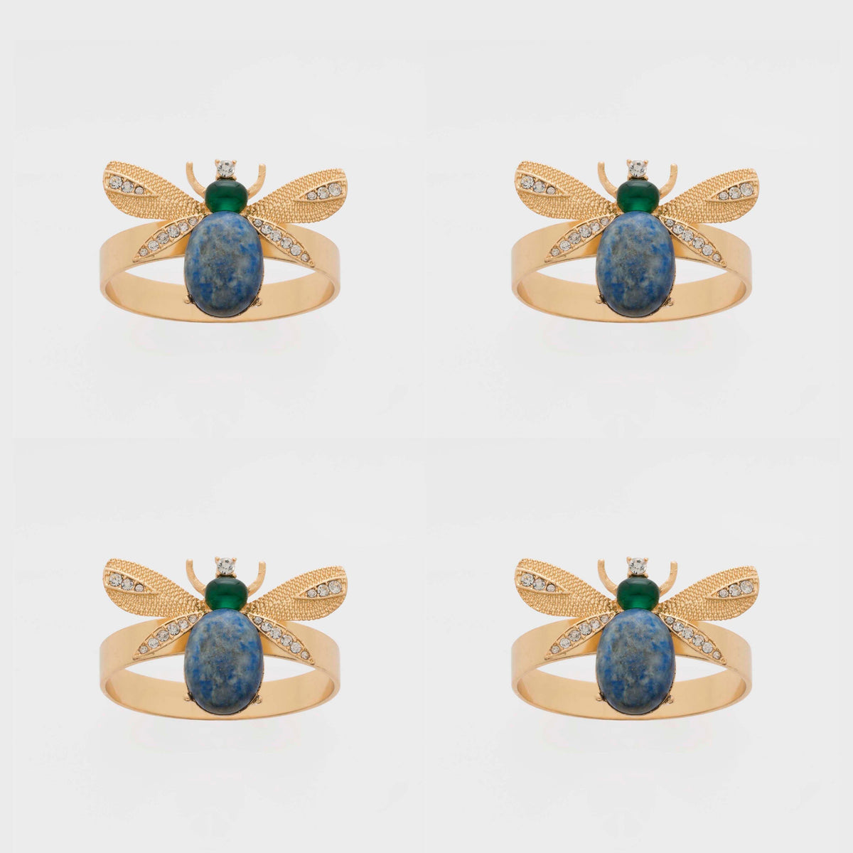 Etched Wing Bug Skinny Napkin Rings – Lapis Lazuli (Set of 4)