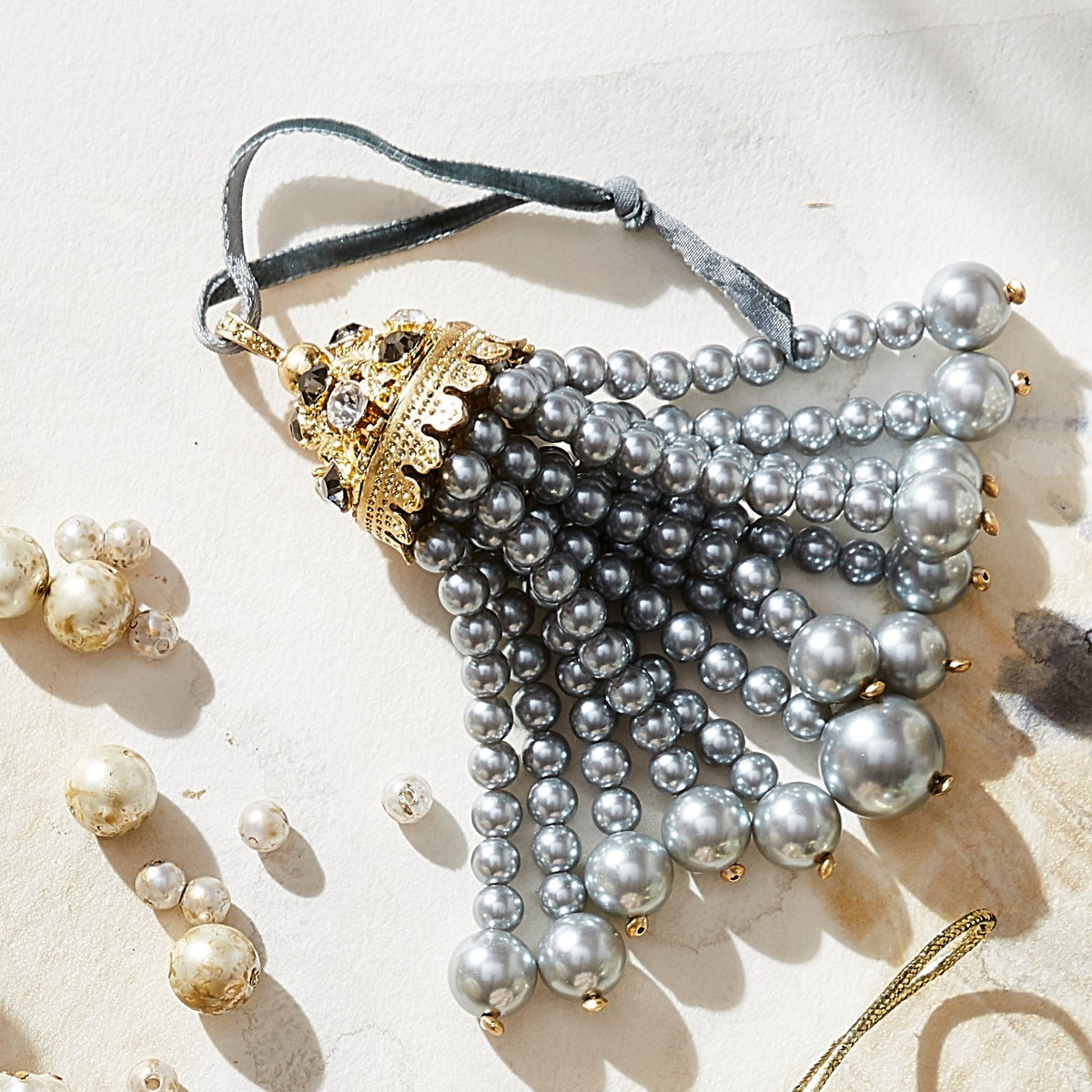Hanging Ornament Pearl Tassel, Grey